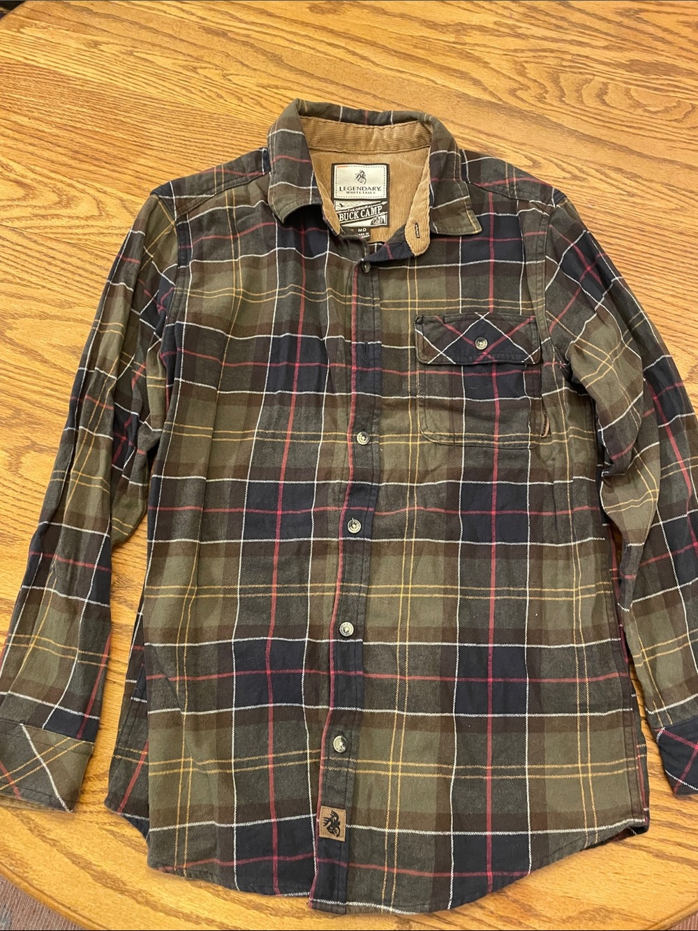 Legendary Whitetails Men's Olive Brown Plaid Button-Down Shirt